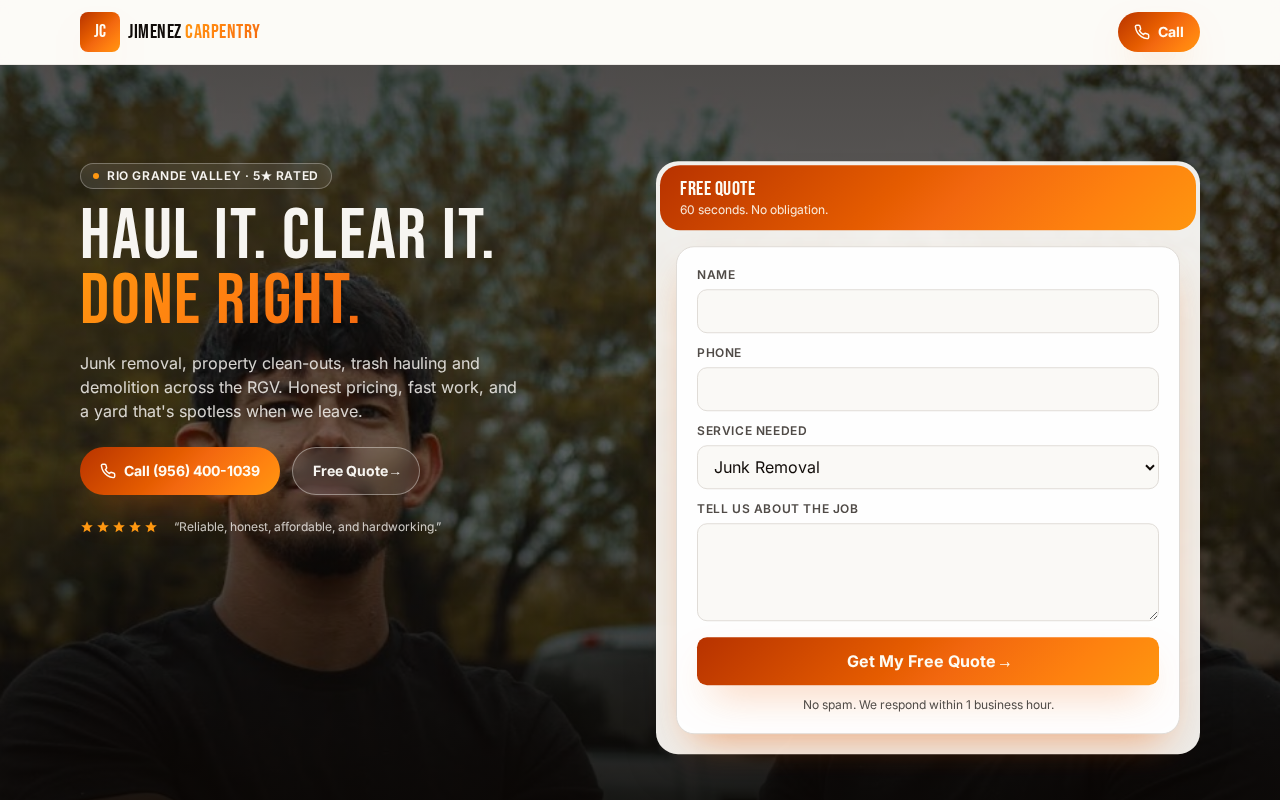 Jimenez Carpentry LLC website screenshot